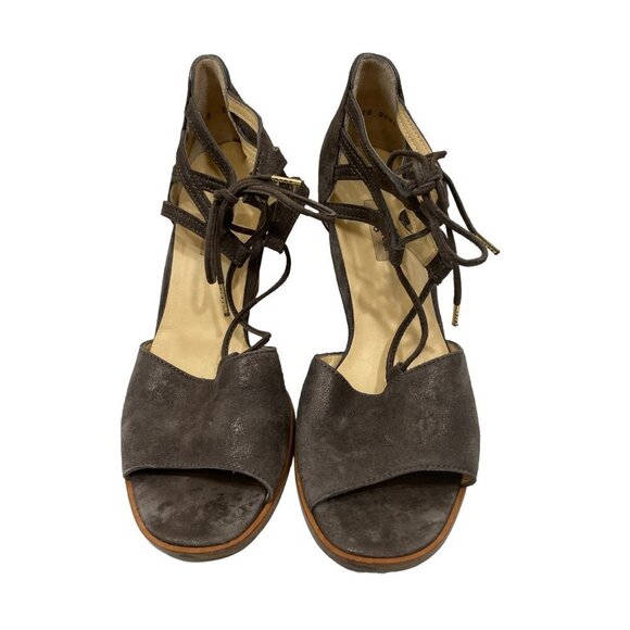 Paul Green Suede Open Toe 3" Heels size UK 5/US 7 UK Front Tie Brown Shoes - Picture 2 of 10